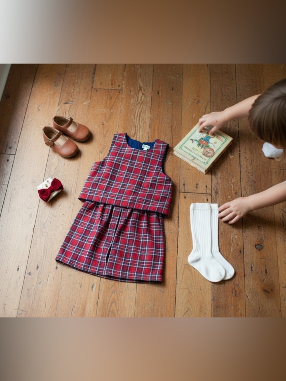 Hatley Girls Red Plaid Layered Dress Sz 7‎ Sleeveless Cotton Preppy NWOT Pleated